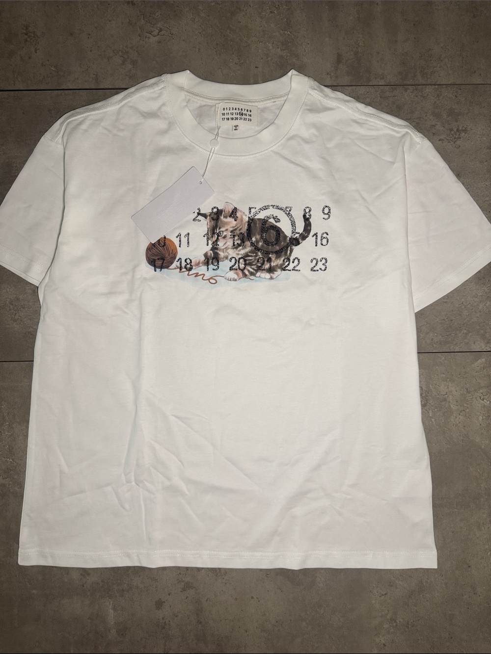 Maison Martin Margiela White Tee with Tabby Cat Graphic